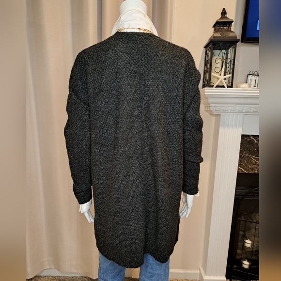 EXPRESS WOOL BLEND MID-LENGTH OPEN FRONT CARDIGAN. DK GRAY S - Picture 5 of 8